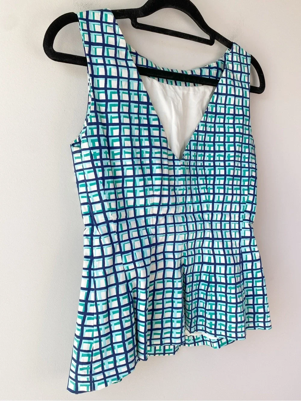 Kate Spade Tatiana Peplum Top XS Breezeblock Geometric Blue Chic Preppy Mod